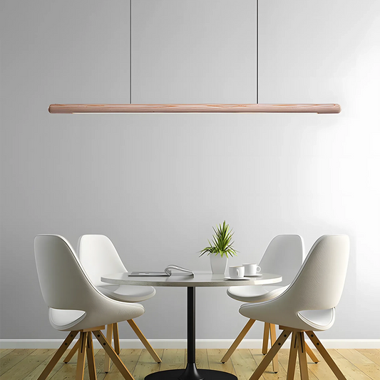 Jusole Lights - Round Rod - 120cm Nordic minimalist handcrafted pendant light in ash & walnut. Adjustable height, multi-color temps for bedroom, office, dining.