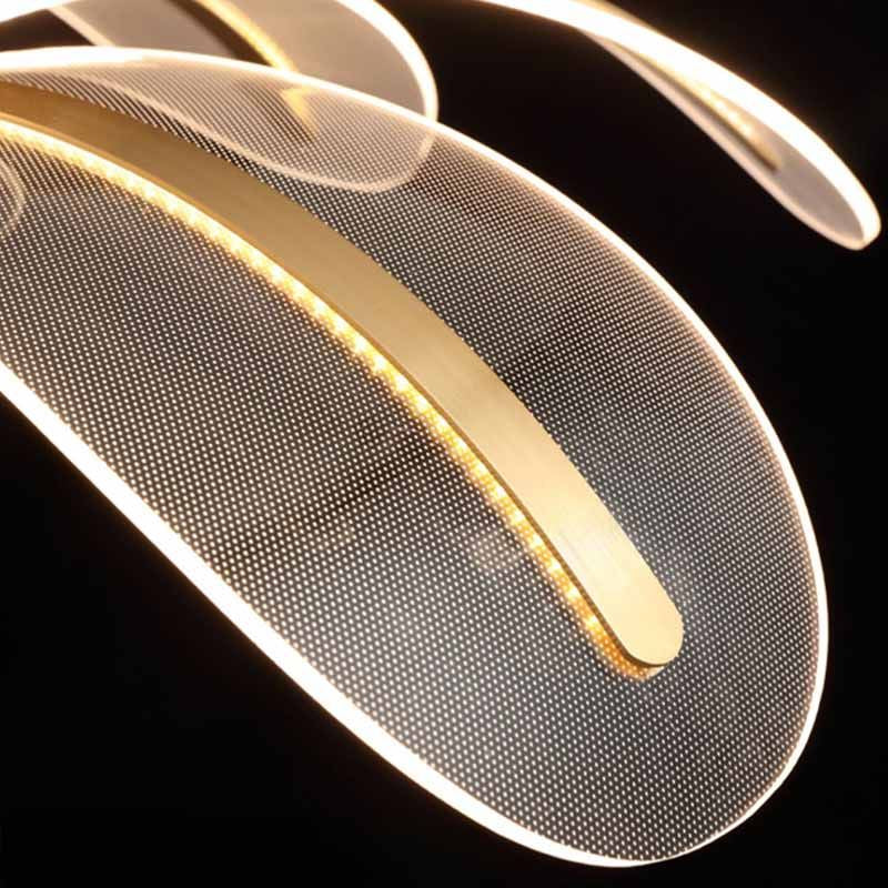 Blossom - acrylic LED pendant light with petal-like translucent shades in brushed gold, three color temperatures, dimmable remote & wall-switch control.
