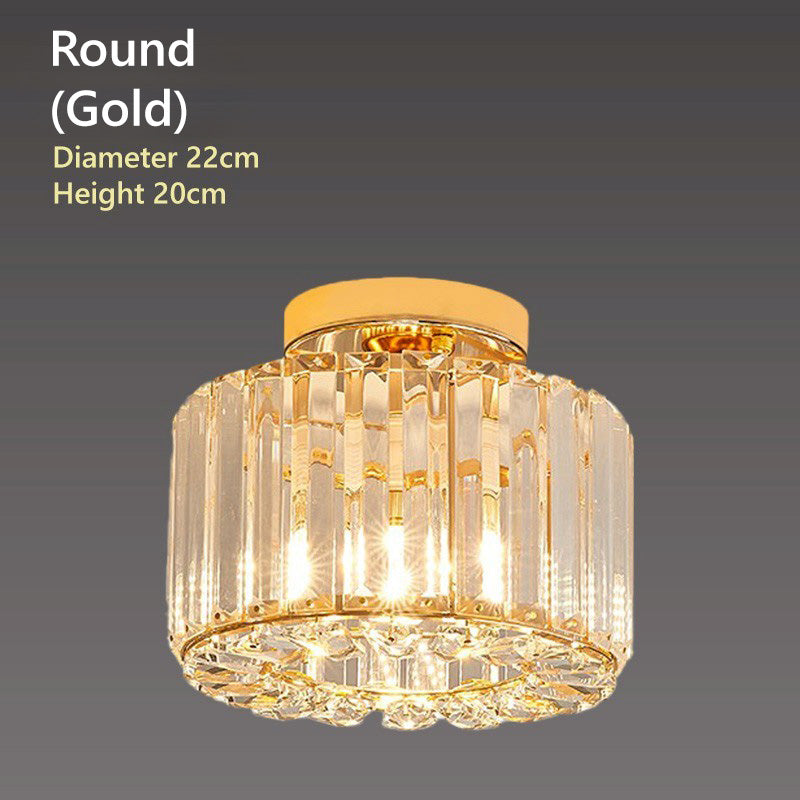 Prisma crystal ceiling light in black or gold, featuring K9 crystal and metal. LED E27 with three color temperatures, perfect for hallway, kitchen, or balcony lighting.