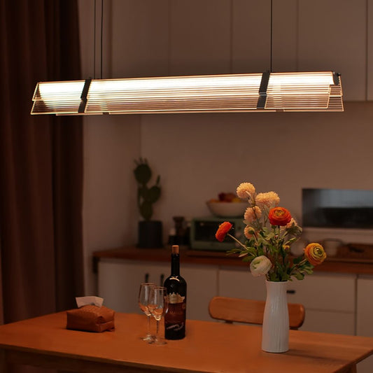 Jusole Lights - Radiance - minimalist linear pendant light, choose between rainbow acrylic (prismatic hues) or transparent acrylic shade, with 3-color dimming (3000K–6000K). Sleek design, bold statement.