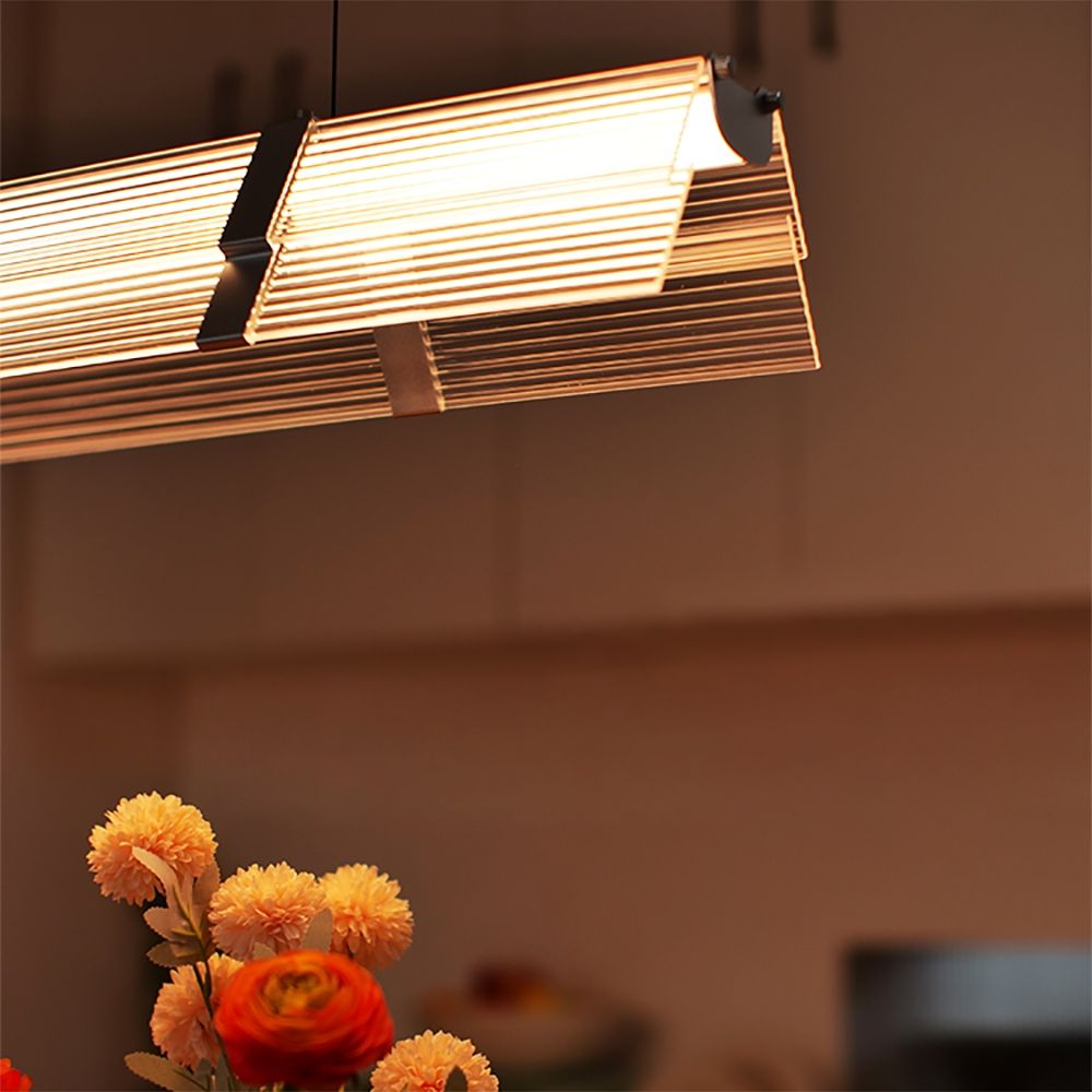 Jusole Lights - Radiance - minimalist linear pendant light, choose between rainbow acrylic (prismatic hues) or transparent acrylic shade, with 3-color dimming (3000K–6000K). Sleek design, bold statement.