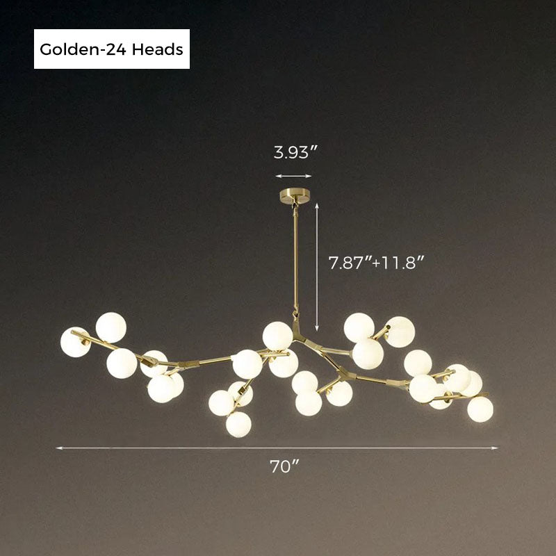 Jusole Lights - Starlume - Modern chandelier with 12, 18, or 24 frosted glass LED heads, black or golden finishes, offering warm or cool light for elegant interior spaces.