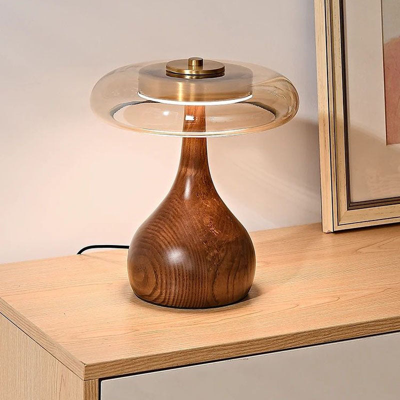 Baobab - retro table lamp with solid wood base and clear glass shade, Nordic modern design ideal for bedrooms, living rooms, and reading nooks.