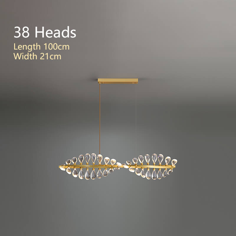Chromosome Luxurious Modern Chandelier with full-brass body and K9 crystal shade, stepless dimming, inspired by chromosome shape, suitable for dining rooms, living areas, and hotels.