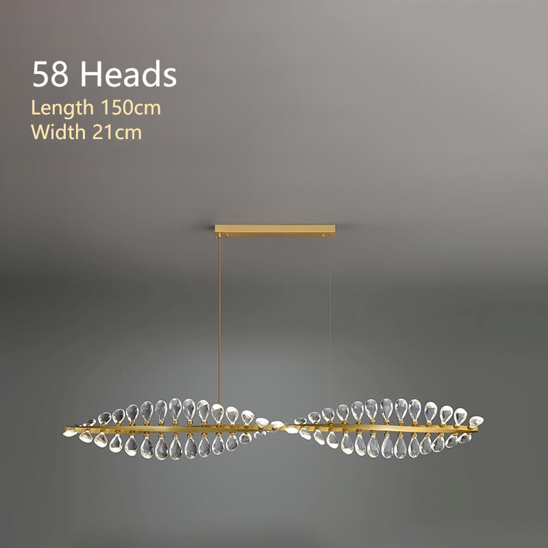 Chromosome Luxurious Modern Chandelier with full-brass body and K9 crystal shade, stepless dimming, inspired by chromosome shape, suitable for dining rooms, living areas, and hotels.