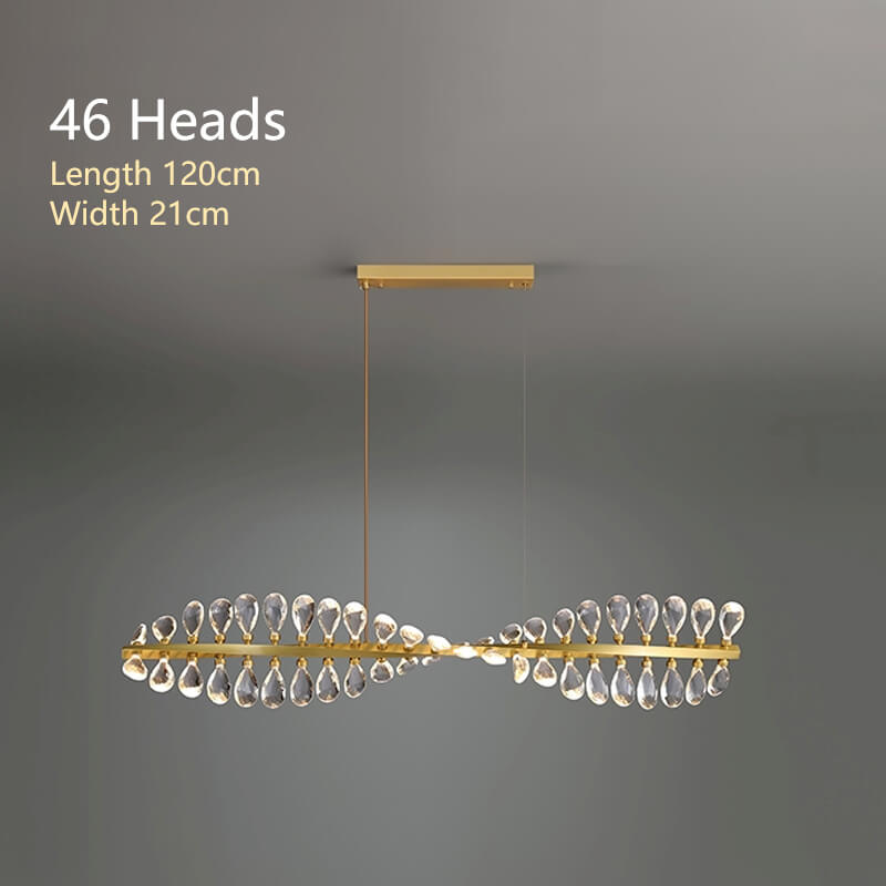Chromosome Luxurious Modern Chandelier with full-brass body and K9 crystal shade, stepless dimming, inspired by chromosome shape, suitable for dining rooms, living areas, and hotels.