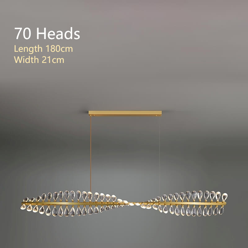 Chromosome Luxurious Modern Chandelier with full-brass body and K9 crystal shade, stepless dimming, inspired by chromosome shape, suitable for dining rooms, living areas, and hotels.
