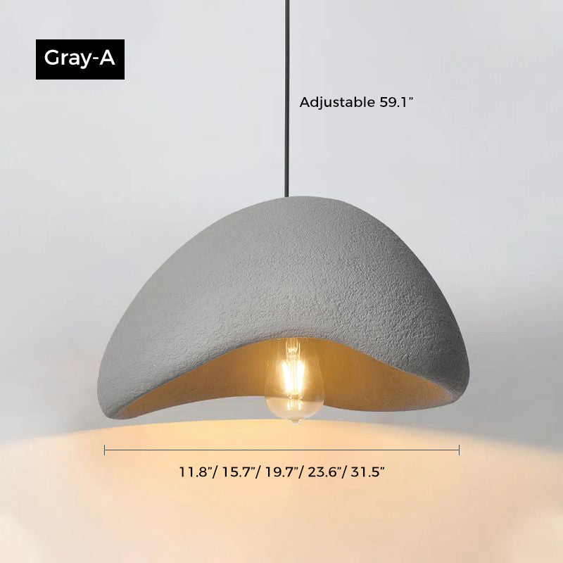 Jusole Lights – Kumo – Wabi-sabi inspired pendant light with handcrafted organic silhouette, available in matte white or gray finish; features textured ceramic-like surface and soft diffused lighting for a serene, minimalist atmosphere.