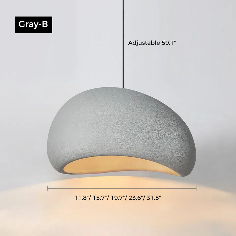Jusole Lights – Kumo – Wabi-sabi inspired pendant light with handcrafted organic silhouette, available in matte white or gray finish; features textured ceramic-like surface and soft diffused lighting for a serene, minimalist atmosphere.