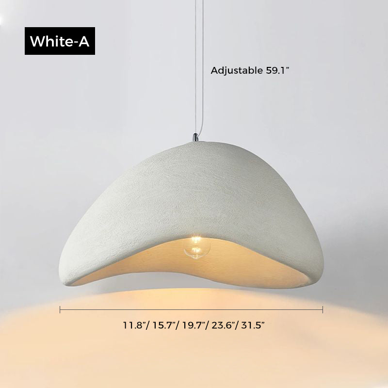 Jusole Lights – Kumo – Wabi-sabi inspired pendant light with handcrafted organic silhouette, available in matte white or gray finish; features textured ceramic-like surface and soft diffused lighting for a serene, minimalist atmosphere.