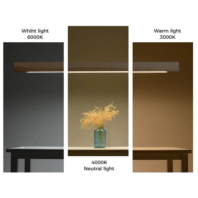 Luster pendant light by Jusole Lights – a high-power LED fixture crafted from white ash and walnut wood. Features flicker-free lighting (cool/warm/neutral tones) and 200cm adjustable cable. Perfect for modern offices, dining areas, and conference rooms.