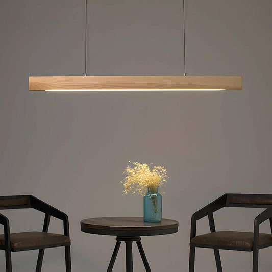 Luster pendant light by Jusole Lights – a high-power LED fixture crafted from white ash and walnut wood. Features flicker-free lighting (cool/warm/neutral tones) and 200cm adjustable cable. Perfect for modern offices, dining areas, and conference rooms.