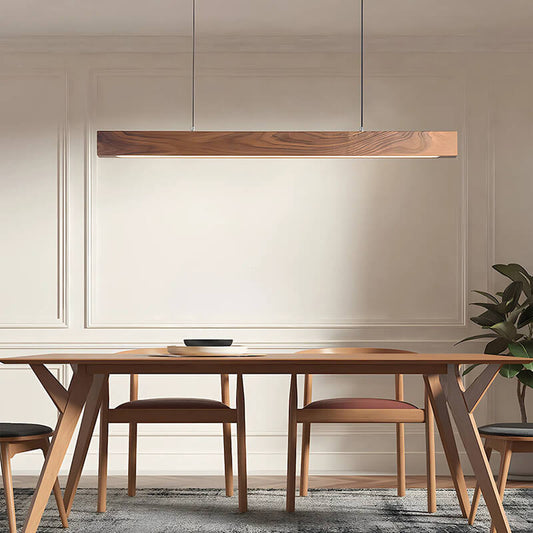 Luster pendant light by Jusole Lights – a high-power LED fixture crafted from white ash and walnut wood. Features flicker-free lighting (cool/warm/neutral tones) and 200cm adjustable cable. Perfect for modern offices, dining areas, and conference rooms.
