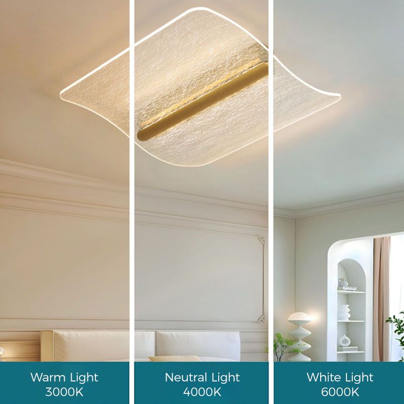Nimbus cloud-like acrylic LED ceiling light with soft, diffused petals in a minimalist profile, three adjustable color temperatures, dimmable via wall switch or remote.