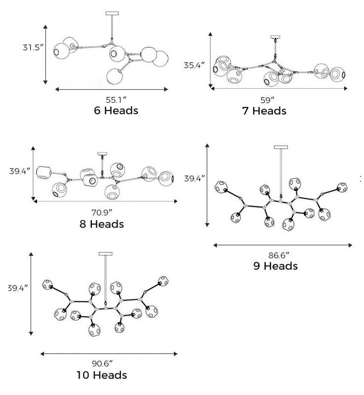 Crafted with a minimalist metal branch structure and available in 6 to 10-head options, Nebula Chandeliers offers flexibility in both style and scale. Perfect for dining rooms, living areas, or bedrooms, it brings a graceful, modern aesthetic to any interior.