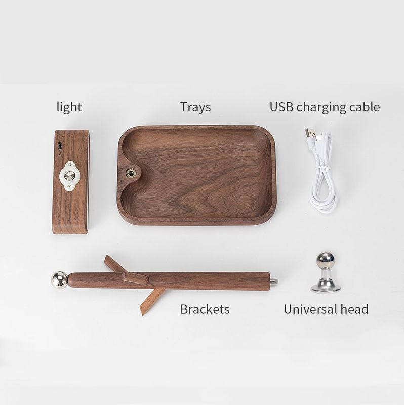 Nova Nordic Sleek Key Holder Mini Table Lamp with magnetic base, walnut/beech wood, 4000K LED light. Ideal for desks, shelves, or entryways.