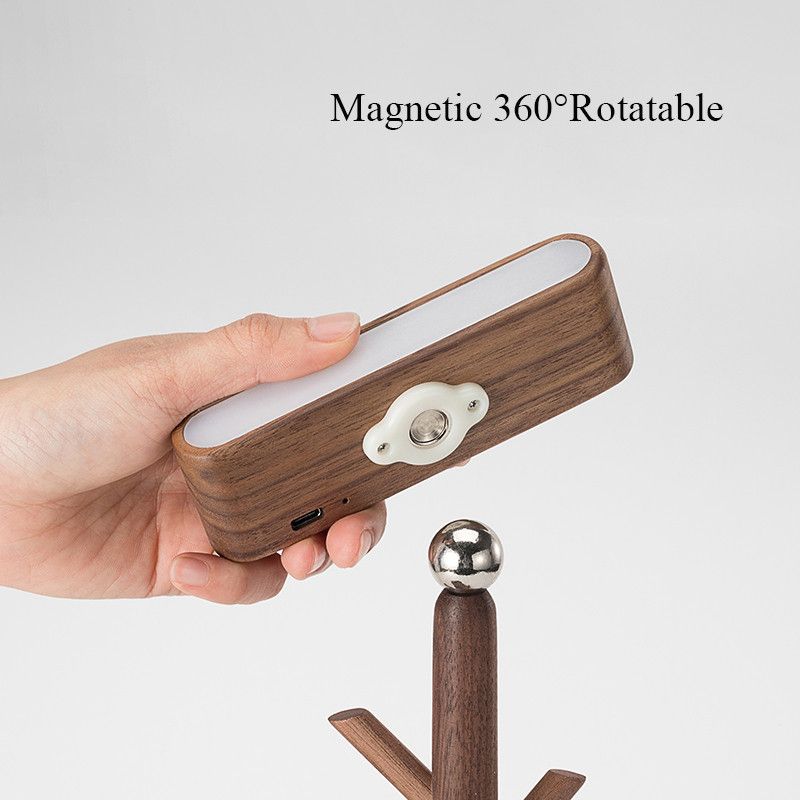 Nova Nordic Sleek Key Holder Mini Table Lamp with magnetic base, walnut/beech wood, 4000K LED light. Ideal for desks, shelves, or entryways.