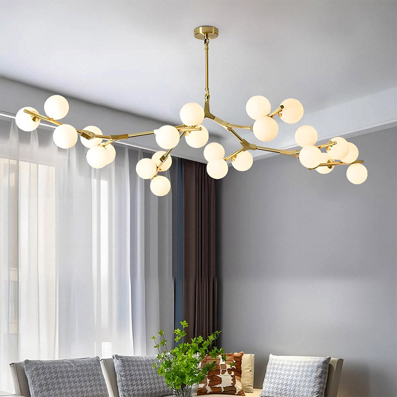 Jusole Lights - Starlume - Modern chandelier with 12, 18, or 24 frosted glass LED heads,  black or golden finishes, offering warm or cool light for elegant interior spaces.