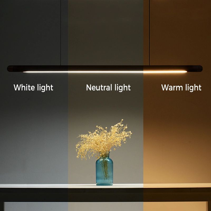 Vylis Pendant Light - 110cm circular Black Walnut rod with copper-rounded corners, minimalist design, adjustable warm/neutral/white lighting. Ideal for kitchens, dining rooms, bedrooms, and studies.