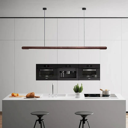 Jusole Lights - Round Rod - 120cm Nordic minimalist handcrafted pendant light in ash & walnut. Adjustable height, multi-color temps for bedroom, office, dining.