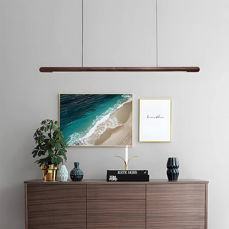 Jusole Lights - Round Rod - 120cm Nordic minimalist handcrafted pendant light in ash & walnut. Adjustable height, multi-color temps for bedroom, office, dining.